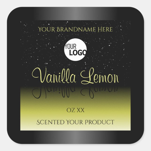 Logo für Glitzer-Etiketten für schwarz-gelbe Produ Quadratischer Aufkleber (Vorderseite)