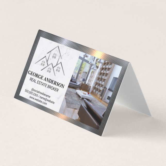 Logo für Häuser | Zuhause Interior Business Card Visitenkarten (Vorderseite)