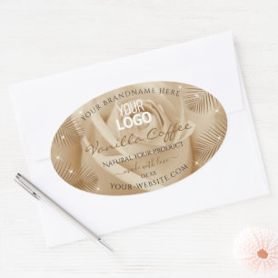 Logo für hellbraune Rose Palm-Blätter Produktmarke Ovaler Aufkleber