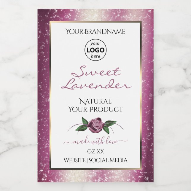Logo für lila Glitzer-Etiketten für weiße Blumenpr Lebensmitteletikett (Einzelnes Label)