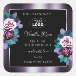 Logo für Lila schwarze Produktmarken geblüht Quadratischer Aufkleber