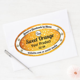Logo für Luxusmarken für Orange Sparkle Glitzer Ovaler Aufkleber