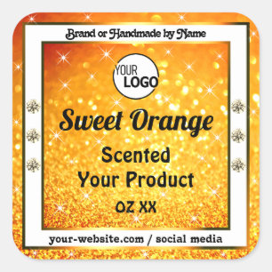Logo für Luxusmarken für Orange Sparkle Glitzer Quadratischer Aufkleber