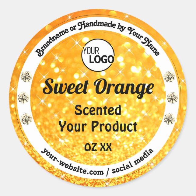 Logo für Luxusmarken für Orange Sparkle Glitzer Runder Aufkleber (Vorderseite)