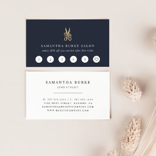Logo für Navy & Gold Floral Scissors Salon Treuekarte