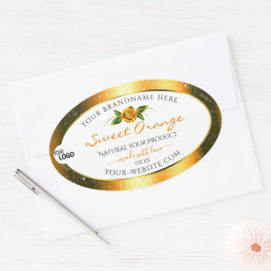 Logo für Orange Glitzer White Product Labels Rose  Ovaler Aufkleber