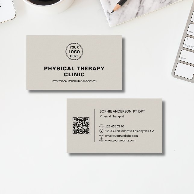 Logo für Physiotherapieklinik mit QR-Code Visitenkarte (Physical Therapy Clinic Custom Logo QR Business Card)