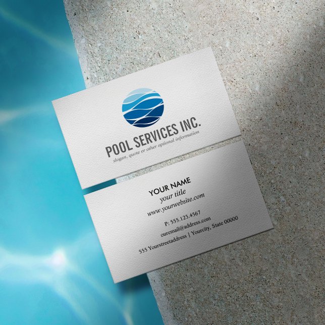 Logo für Reinigungsdienste beruflich Visitenkarte (Pool Cleaning and Repair Services: Circle Logo Professional Business Card for Your Pool Maintenance )
