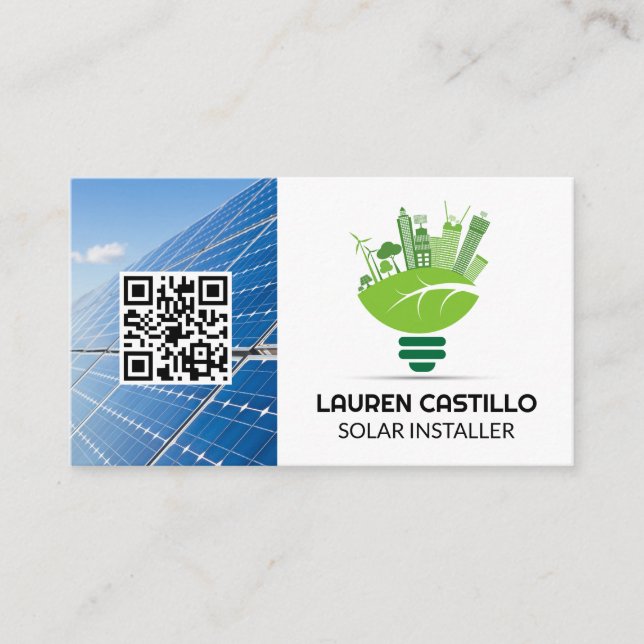 Logo für saubere grüne Energie | Solarpaneele | QR Visitenkarte (Vorderseite)