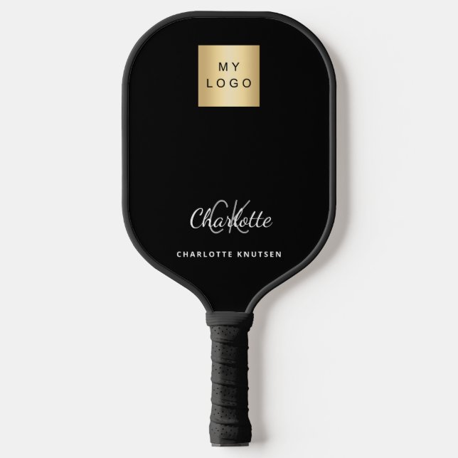 Logo für Schwarz-weiße Monogramm-Initialen Pickleball Schläger (Vorderseite)
