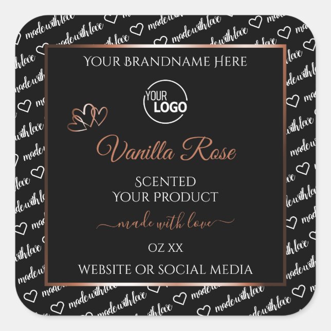 Logo für Schwarz-weiße Word-Art-Rosegmente Quadratischer Aufkleber (Vorderseite)