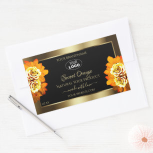 Logo für schwarze Gold-Produktmarken, Leafy Orange Rechteckiger Aufkleber