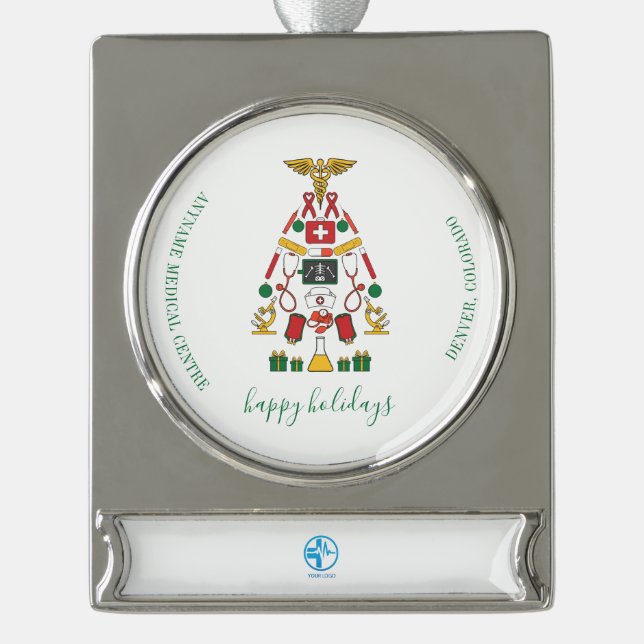 Logo für Unternehmen hinzufügen Weihnachten Banner-Ornament Silber (Vorderseite)
