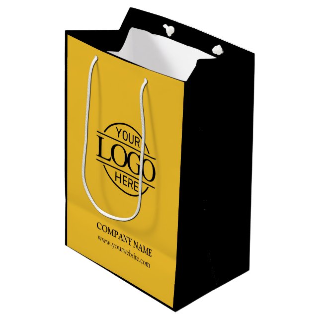 Logo für Unternehmen in Gelb und Schwarz Mittlere Geschenktüte (Vorderseite Schrägansicht)