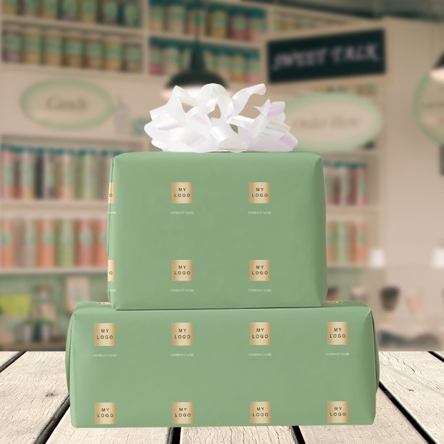 Logo für Unternehmen in Grün Geschenkpapier (Von Creator hochgeladen)