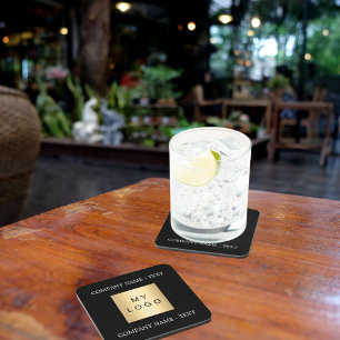 Logo für Unternehmen - Logo-Slogan Schwarz-weiß Getränkeuntersetzer