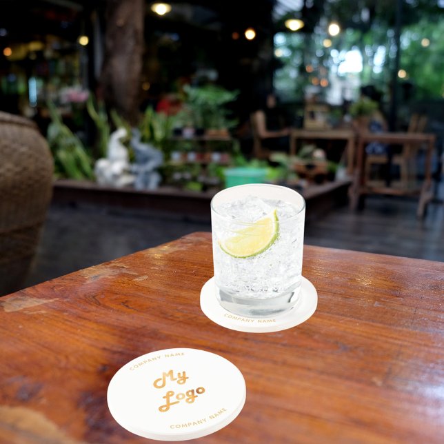 Logo für Unternehmen Slogan Gold Getränkeuntersetzer (Von Creator hochgeladen)