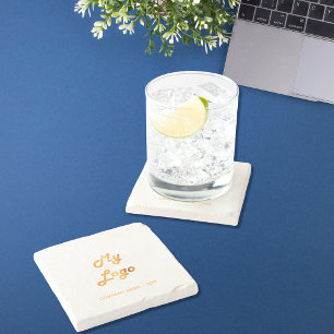 Logo für Unternehmen Slogan Gold Steinuntersetzer