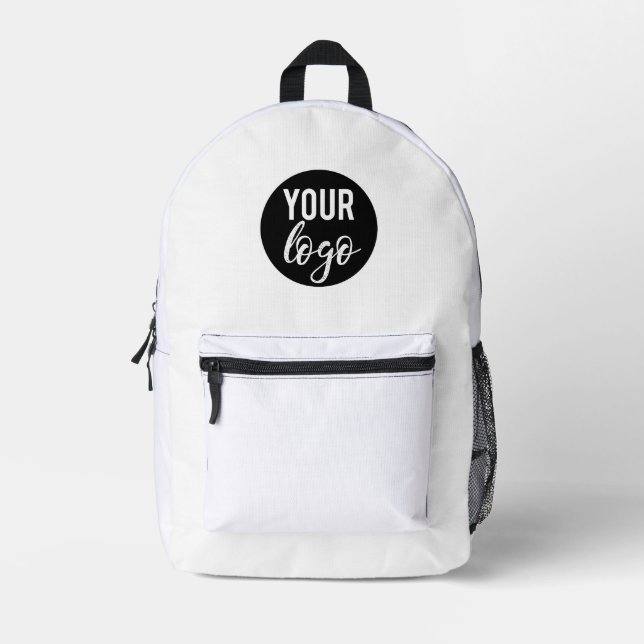 Logo für Unternehmen Weißes Minimalistisches Unter Bedruckter Rucksack (Vorderseite)