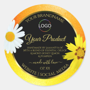 Logo "Gelbe Orange Glitzer Black Product Labels" Runder Aufkleber