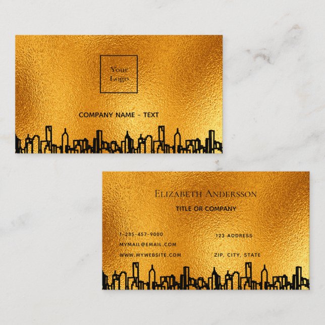 Logo Gold City Skyline Black Business Real Anwesen Visitenkarte (Vorne/Hinten)