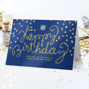 Logo Gold Glitzer Confetti Navy Blue Geburtstag Karte