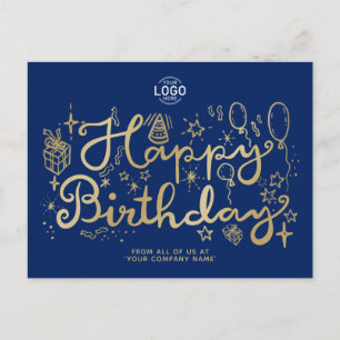 Logo Gold Navy Blue Business Happy Geburtstag hinz Feiertagspostkarte
