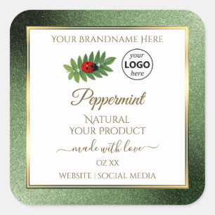 Logo "Green Glitzer" und "White Product Label Lady Quadratischer Aufkleber