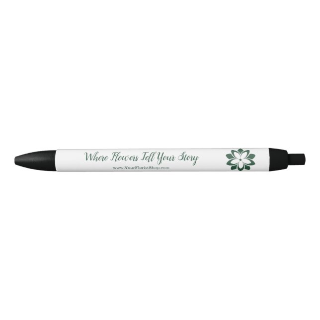 🌸 Logo Green Tagline Black Ink Pen Kugelschreiber (Vorderseite)