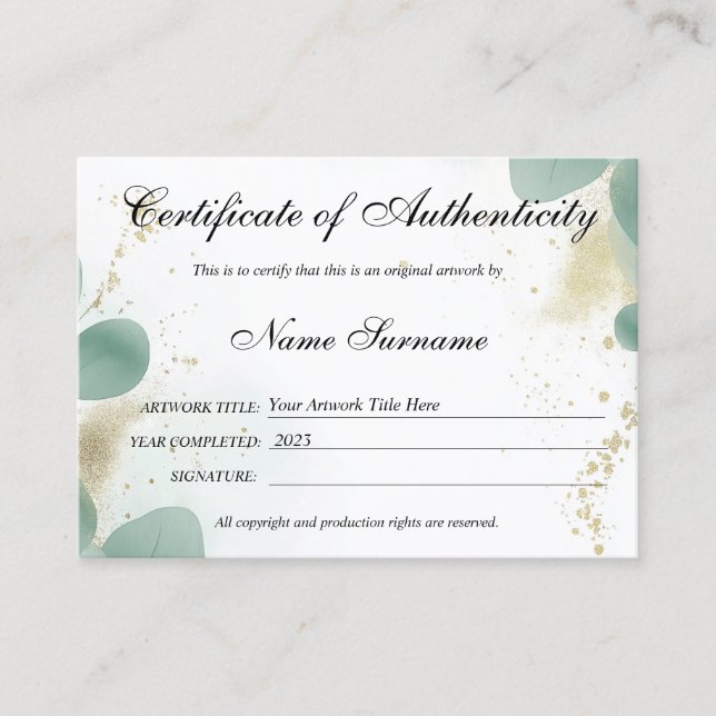 Logo "Grüne Echtheitsbescheinigung" Visitenkarte (Vorderseite)