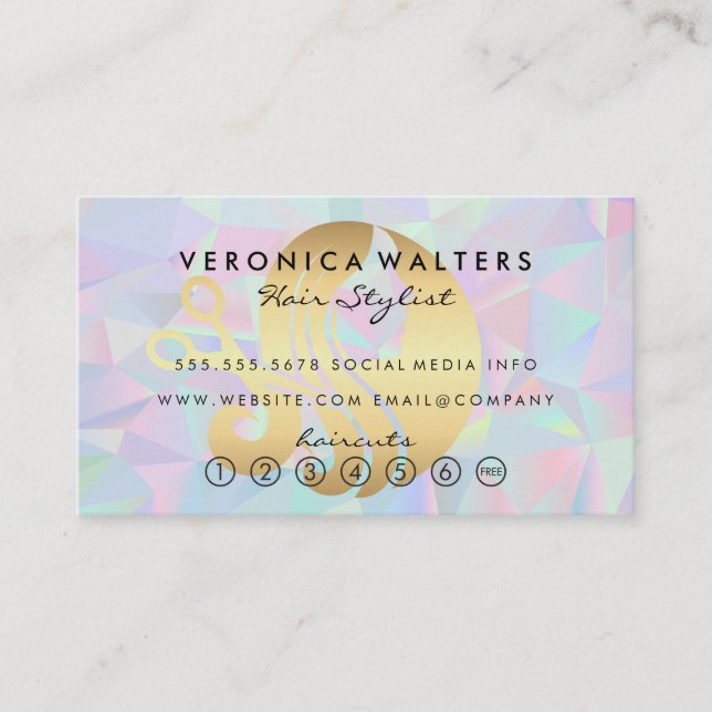 Logo "Haarschere" | Moderner irisierender Hintergr Treuekarte (Vorderseite)