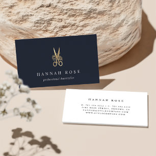 Logo-Haarstylle für Navy & Gold Floral Scissors Visitenkarte