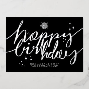 Logo Hand Script Business Geburtstag Silberkarte Folieneinladung