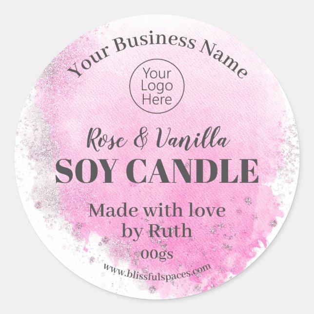 Logo-Handmade-Label für Rosa Soy-Kerze Runder Aufkleber (Vorderseite)