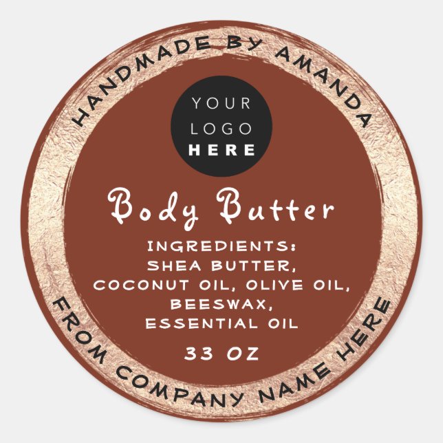 Logo Handmade Name Body Butter Kosmetik Gold Brown Runder Aufkleber (Vorderseite)