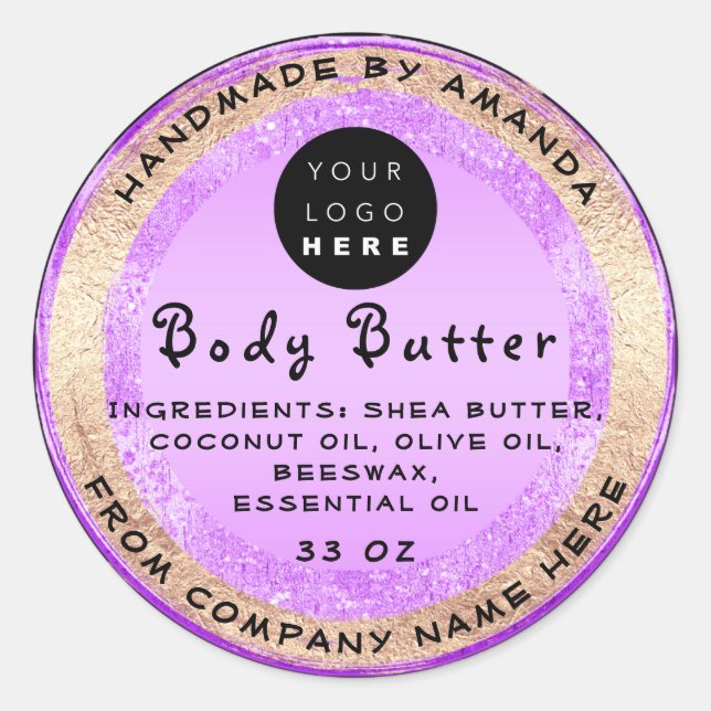 Logo Handmade Name Body Butter Kosmetisch Lila Runder Aufkleber (Vorderseite)
