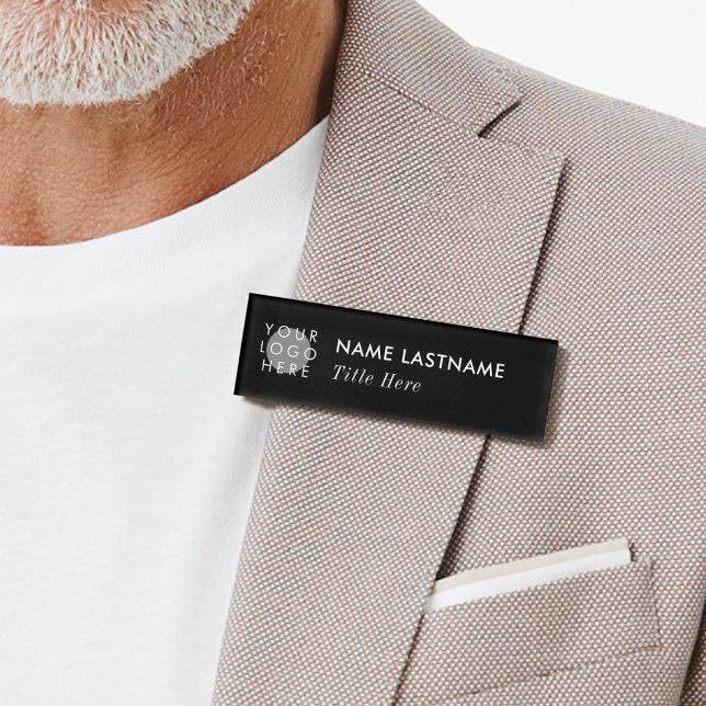 Logo hinzufügen Elegante einfache schwarze Beschri Namenschild (Von Creator hochgeladen)