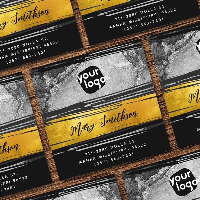 Logo hinzufügen, QR Code Social Media Gold Schwarz Quadratische Visitenkarte (Von Creator hochgeladen)