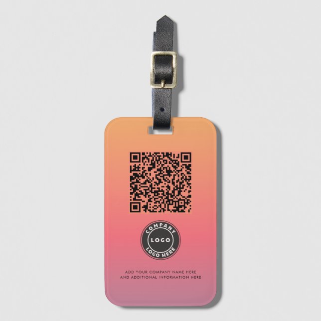 Logo hinzufügen Rosa Ombre QR Code Business Gepäckanhänger (Vorderseite Vertikal)