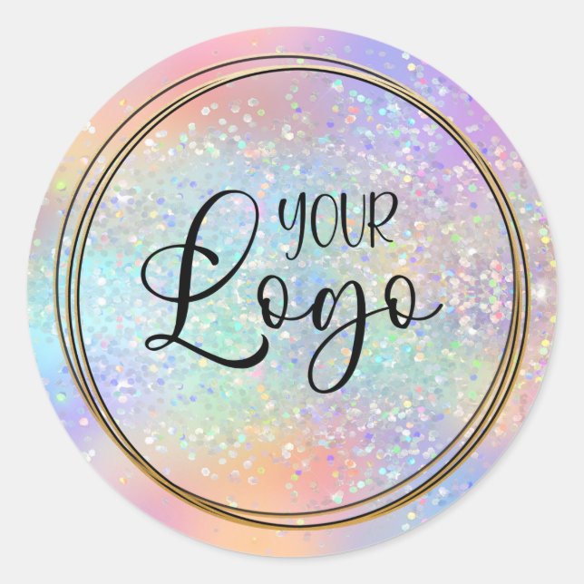 Logo Holographic Glitzer Rainbow Ombre Glam Runder Aufkleber (Vorderseite)