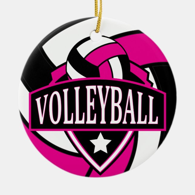 Logo "Hot Pink"und "Black 🏐 Volleyball" Keramik Ornament (Vorne)