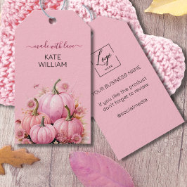 Logo im Herbst-Thema mit rosa Etikett für selbstge Geschenkanhänger