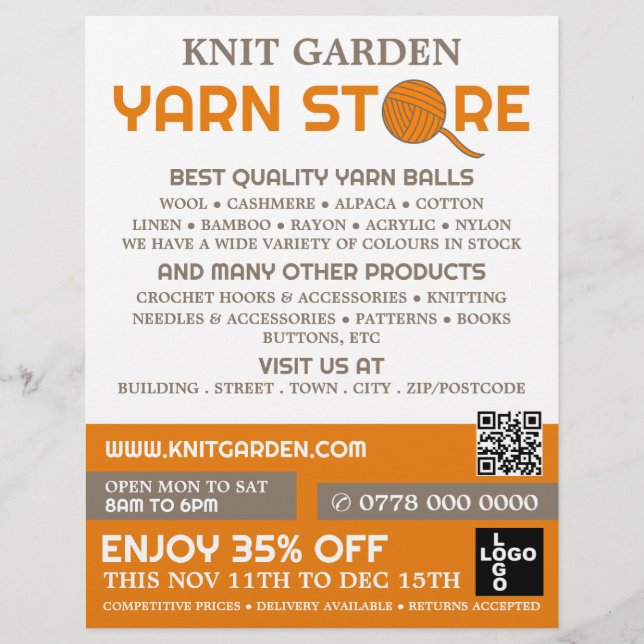 Logo im Orange-Garn-Store, Knitterladen, Garnspeic Flyer (Vorne)