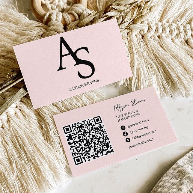 Logo-Initialen Bush rosa Haar-Make-up qr-Code Visitenkarte (Von Creator hochgeladen)