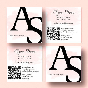Logo-Initialen rosa Pinselpinsel fett Make-up qr Quadratische Visitenkarte