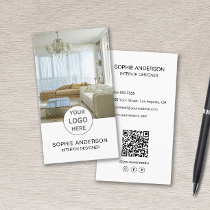 Logo Interior Designer Foto QR Social Media White Visitenkarte