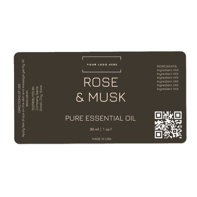 Logo Kosmetische Öl-Etikett Tropferflasche mit Qrc (Vorne)