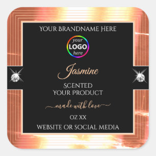 Logo-Label für schwarzen Shiny-Lachs-Creme Quadratischer Aufkleber