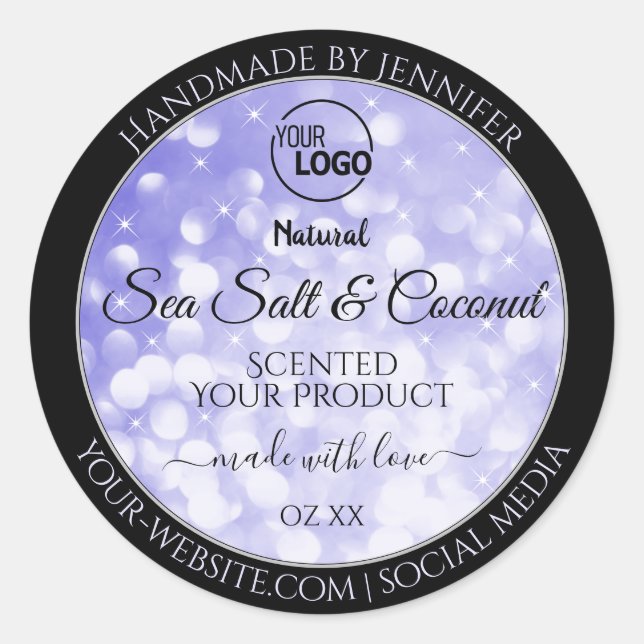 Logo-Labels für hellblaue Glitzer-Produktverpackun Runder Aufkleber (Vorderseite)