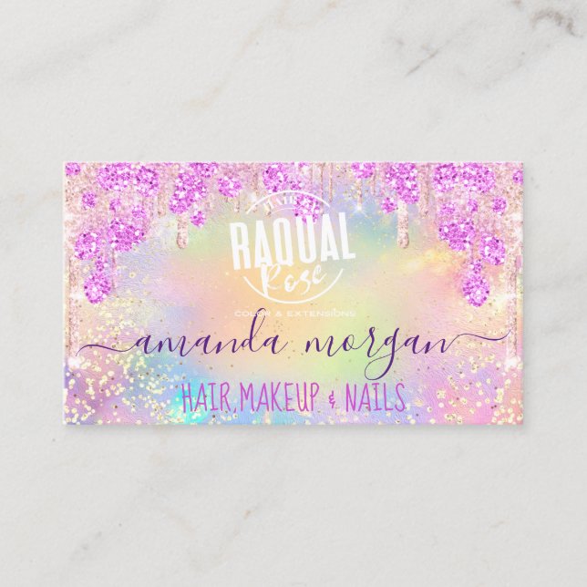 Logo Lash Hair Makeup Nails Glitzer Tropfen Gold P Visitenkarte (Vorderseite)